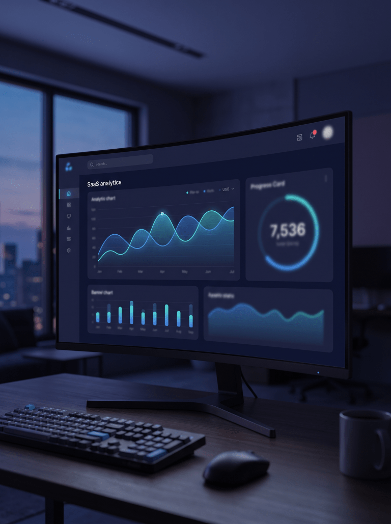 Photo — back-of-house KPI dashboard screen